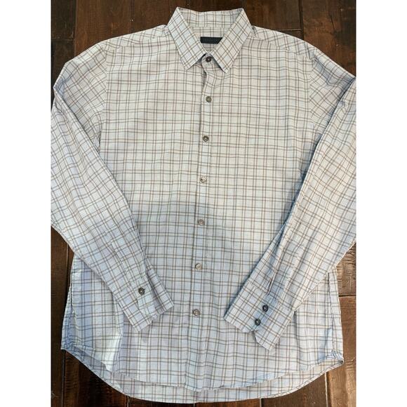 Zachary Prell 100% Cotton Gray Checkered Blue Button Down Men's Plaid Shirt Med - Picture 10 of 13